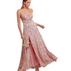 Nwt ASTR Pandora Floral Maxi Dress Pink Blue SZ L
